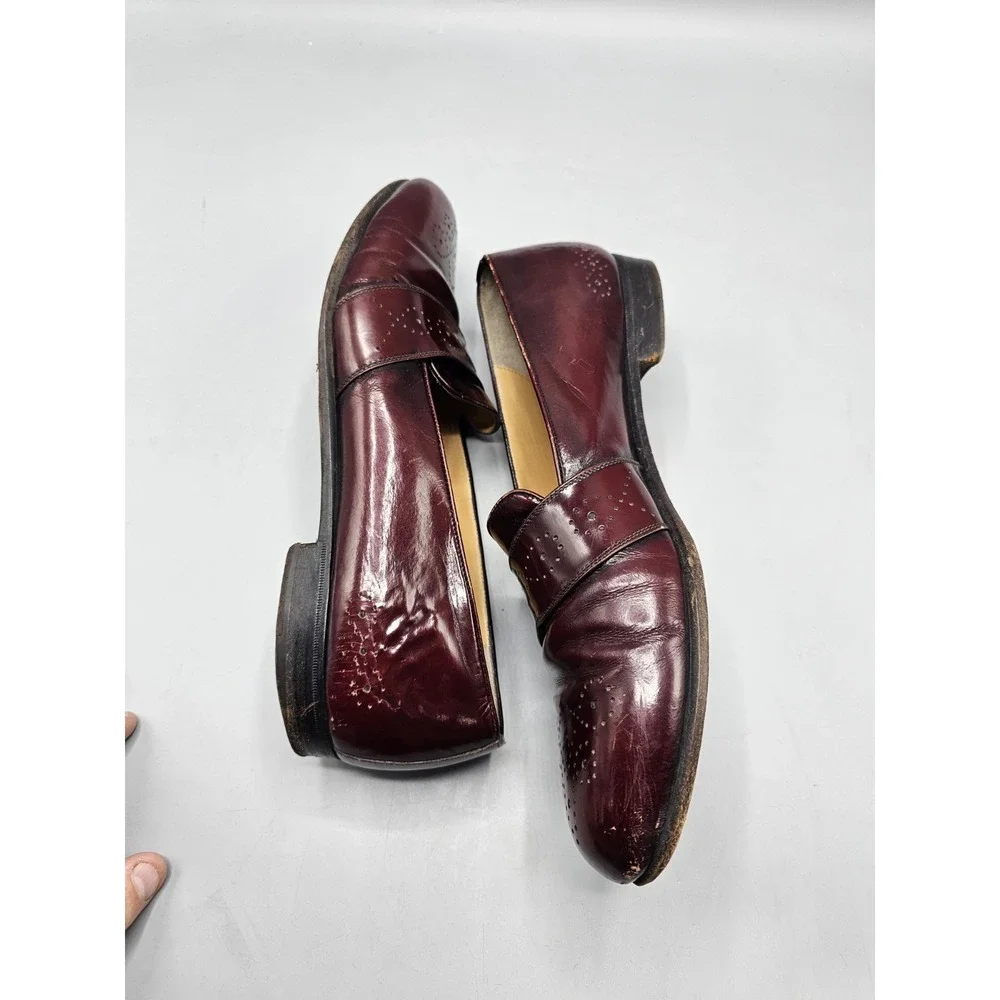 Vintage Salvatore Ferragamo‎ Brogue Slip On Burgundy Loafers Men's 11.5 D Italy